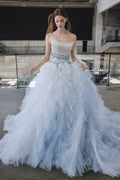 Glacial Galaxy: Heavy Hand-Beaded Ombré Tulle Couture Ballgown with Matching Choker