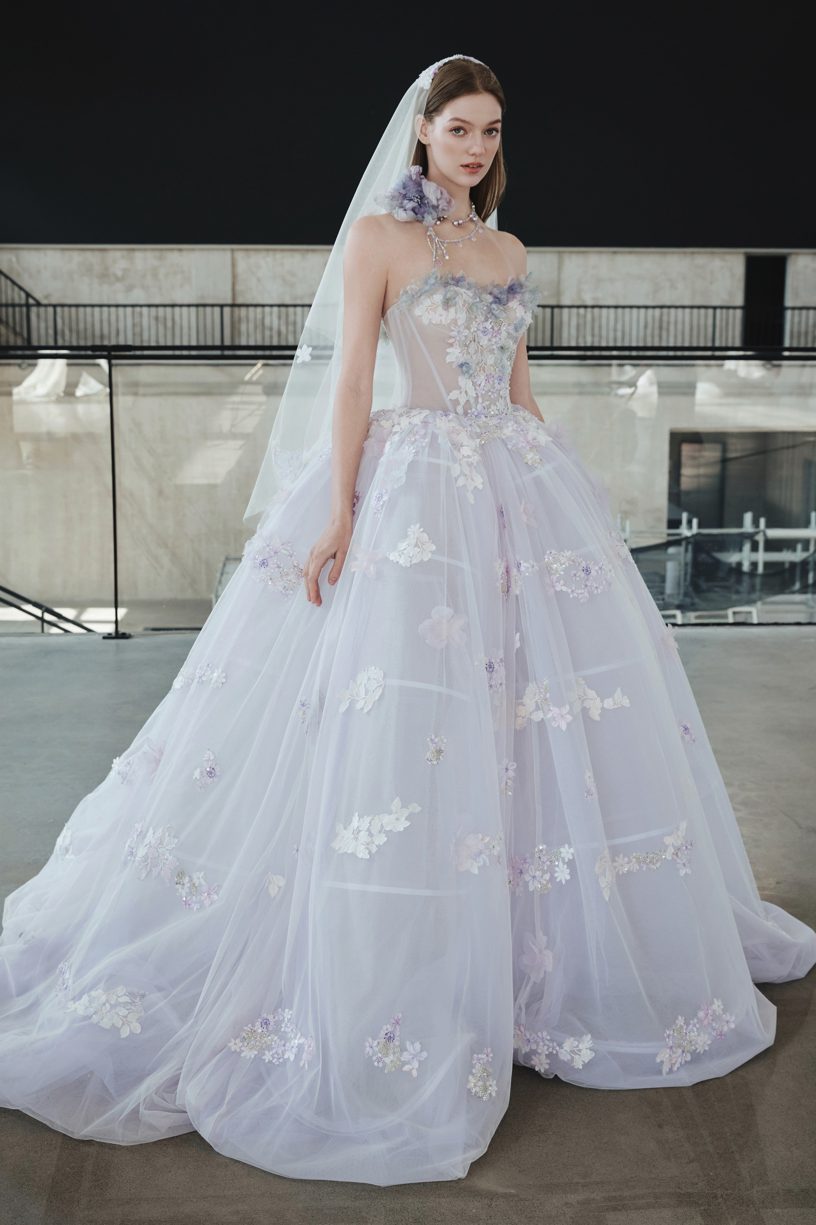 Ethereal Lilac 3D Floral Couture Ballgown | Hand-Beaded Corset Wedding Dress