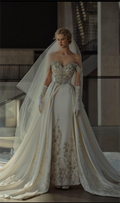 Royal Majesty Heirloom Heavy Embroidered Mikado Couture Wedding Gown with Grand Overskirt